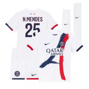 Paris Saint-Germain Nuno Mendes #25 Borta Kläder Barn 2024-25 Kortärmad (+ Korta byxor)